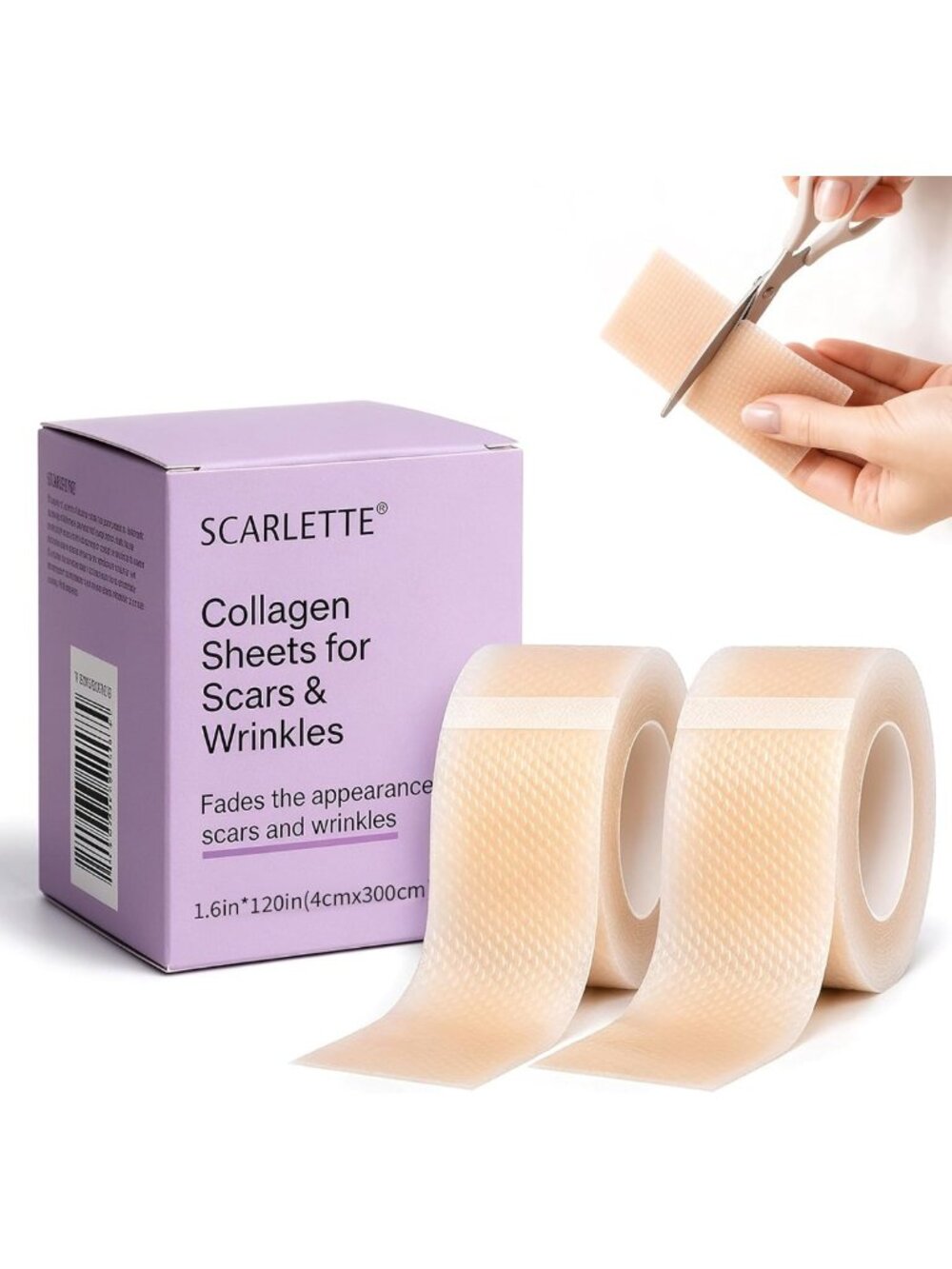 Collagen Silicone Sheets for Scars & Wrinkles, 1.6” x 120" - Soft Adhesive Tape